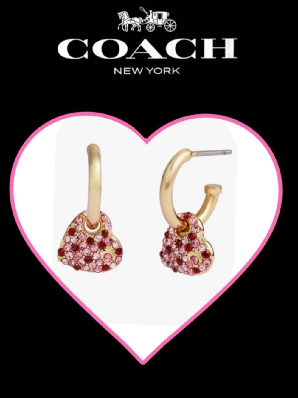 NWT - COACH Pavé Heart Charm Huggie Earrings